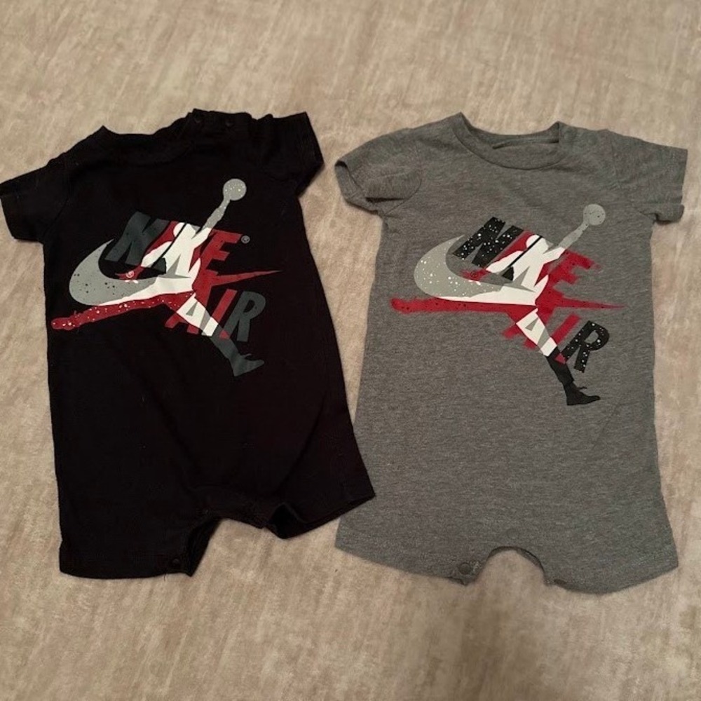 Jordan Nike Air Infant Romper Set 2 Pack Black Grey 6M 3-6 Months Jumpman